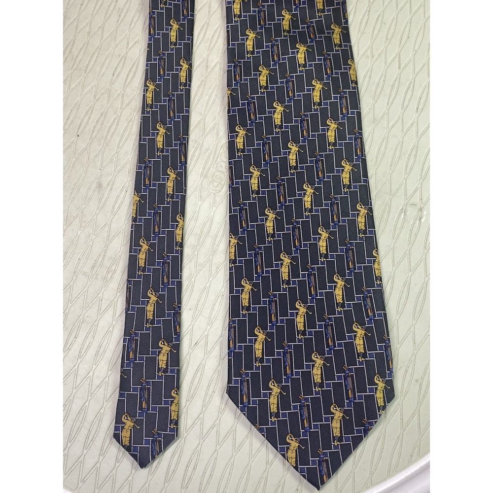 Como House Mens Tie 100% Silk  Golfing‎ Gray/Yellow Made in Italy 58"x 3.5"